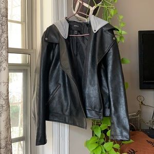 Forever 21 Faux Leather Moto Jacket with Hood